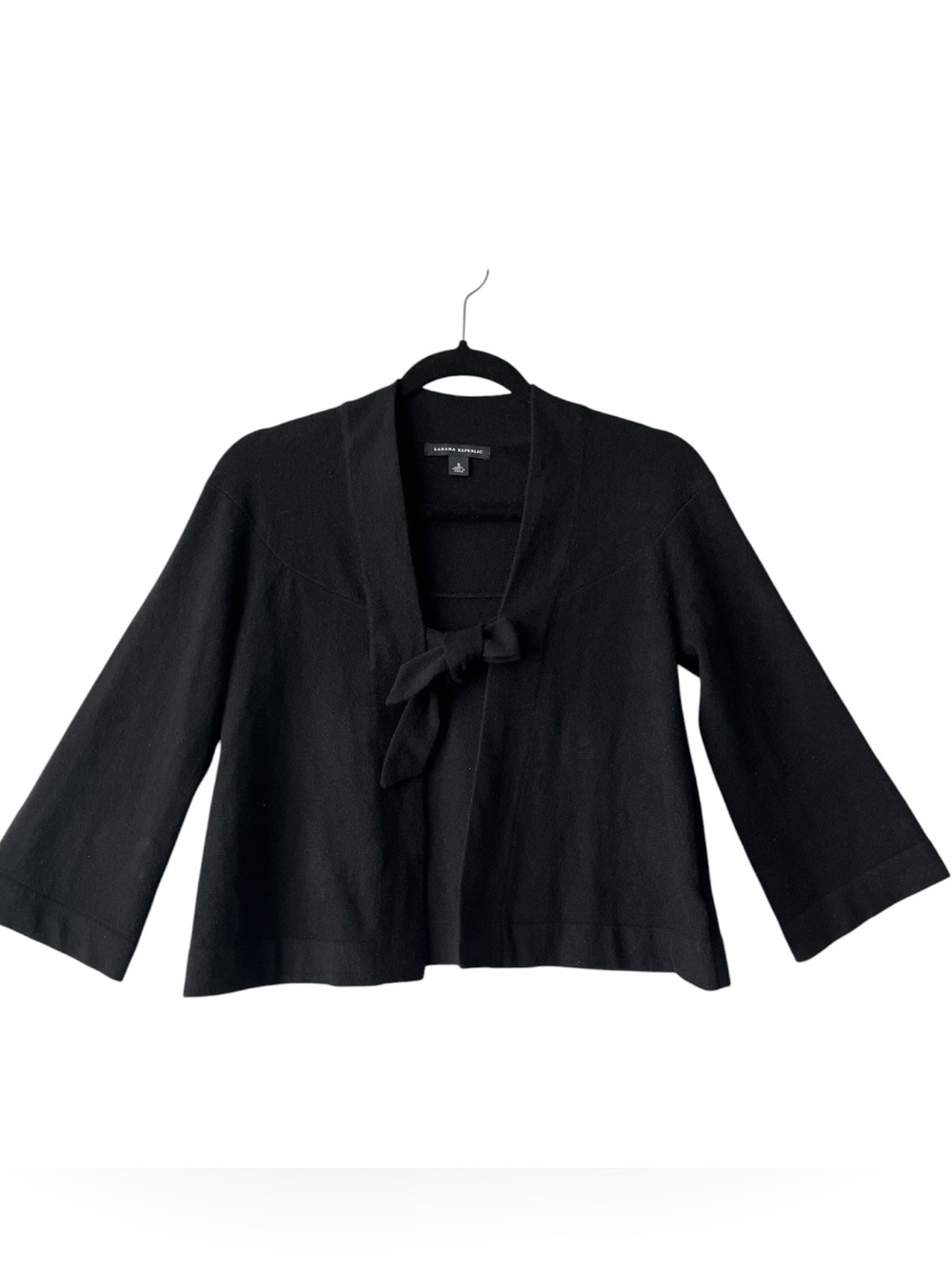 Banana Republic Lamb’s Wool Cashmere Black Tie-Front Cropped Black Cardigan S